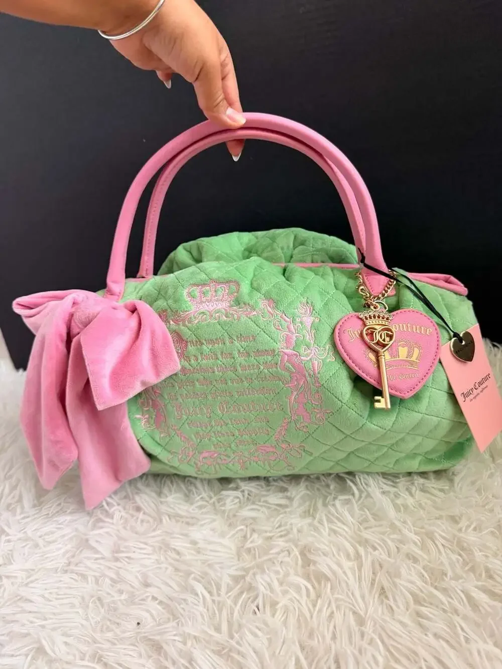 Juicy Couture Juicy Tale Bowler Satchel Bag Retro Green Pink
